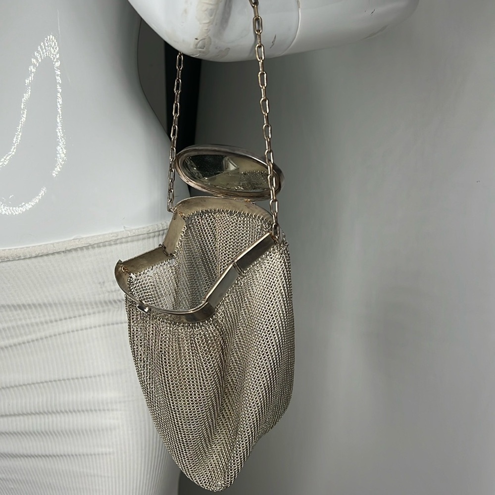 Antique Sterling Silver 925 Chain Mesh Expandable Top Snap Mirror Bag Super Rare